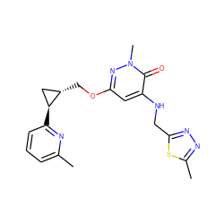 Cc1cccc([C@H]2C[C@@H]2COc2cc(NCc3nnc(C)s3)c(=O)n(C)n2)n1 ZINC000221918575