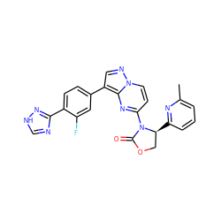 Cc1cccc([C@H]2COC(=O)N2c2ccn3ncc(-c4ccc(-c5nc[nH]n5)c(F)c4)c3n2)n1 ZINC000116185067