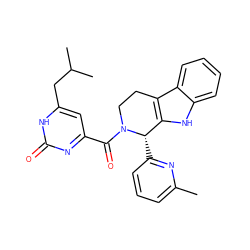 Cc1cccc([C@H]2c3[nH]c4ccccc4c3CCN2C(=O)c2cc(CC(C)C)[nH]c(=O)n2)n1 ZINC000013659365