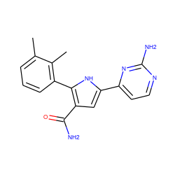 Cc1cccc(-c2[nH]c(-c3ccnc(N)n3)cc2C(N)=O)c1C ZINC000063298595