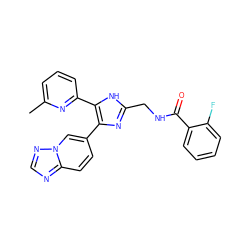 Cc1cccc(-c2[nH]c(CNC(=O)c3ccccc3F)nc2-c2ccc3ncnn3c2)n1 ZINC000169335924