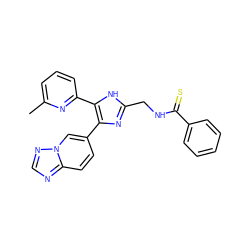 Cc1cccc(-c2[nH]c(CNC(=S)c3ccccc3)nc2-c2ccc3ncnn3c2)n1 ZINC000169335929