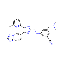 Cc1cccc(-c2[nH]c(CNc3cc(C#N)cc(CN(C)C)c3)nc2-c2ccc3ncnn3c2)n1 ZINC000113390826