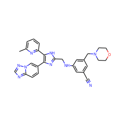 Cc1cccc(-c2[nH]c(CNc3cc(C#N)cc(CN4CCOCC4)c3)nc2-c2ccc3ncnn3c2)n1 ZINC000113391211