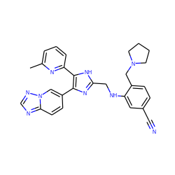 Cc1cccc(-c2[nH]c(CNc3cc(C#N)ccc3CN3CCCC3)nc2-c2ccc3ncnn3c2)n1 ZINC000113389910