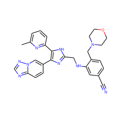 Cc1cccc(-c2[nH]c(CNc3cc(C#N)ccc3CN3CCOCC3)nc2-c2ccc3ncnn3c2)n1 ZINC000113392732