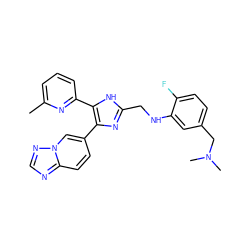 Cc1cccc(-c2[nH]c(CNc3cc(CN(C)C)ccc3F)nc2-c2ccc3ncnn3c2)n1 ZINC000113387901