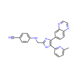 Cc1cccc(-c2[nH]c(CNc3ccc(C#N)cc3)nc2-c2ccc3nccnc3c2)n1 ZINC000028656308