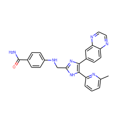 Cc1cccc(-c2[nH]c(CNc3ccc(C(N)=O)cc3)nc2-c2ccc3nccnc3c2)n1 ZINC000028656336