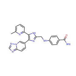 Cc1cccc(-c2[nH]c(CNc3ccc(C(N)=O)cc3)nc2-c2ccc3ncnn3c2)n1 ZINC000113389624