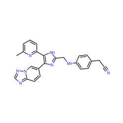 Cc1cccc(-c2[nH]c(CNc3ccc(CC#N)cc3)nc2-c2ccc3ncnn3c2)n1 ZINC000113388129