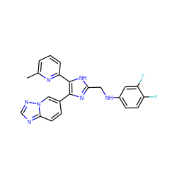 Cc1cccc(-c2[nH]c(CNc3ccc(F)c(F)c3)nc2-c2ccc3ncnn3c2)n1 ZINC000113388459