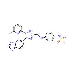 Cc1cccc(-c2[nH]c(CNc3ccc(NS(C)(=O)=O)cc3)nc2-c2ccc3ncnn3c2)n1 ZINC000113390317