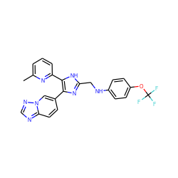 Cc1cccc(-c2[nH]c(CNc3ccc(OC(F)(F)F)cc3)nc2-c2ccc3ncnn3c2)n1 ZINC000113391263