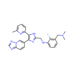 Cc1cccc(-c2[nH]c(CNc3cccc(CN(C)C)c3F)nc2-c2ccc3ncnn3c2)n1 ZINC000113392058