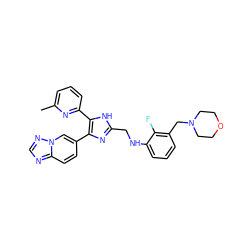 Cc1cccc(-c2[nH]c(CNc3cccc(CN4CCOCC4)c3F)nc2-c2ccc3ncnn3c2)n1 ZINC000113388108