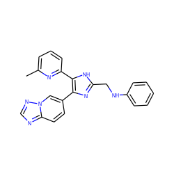 Cc1cccc(-c2[nH]c(CNc3ccccc3)nc2-c2ccc3ncnn3c2)n1 ZINC000113391375