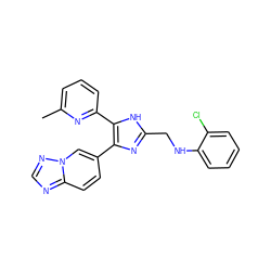 Cc1cccc(-c2[nH]c(CNc3ccccc3Cl)nc2-c2ccc3ncnn3c2)n1 ZINC000113389751