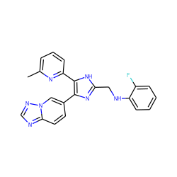 Cc1cccc(-c2[nH]c(CNc3ccccc3F)nc2-c2ccc3ncnn3c2)n1 ZINC000113391423