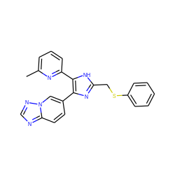 Cc1cccc(-c2[nH]c(CSc3ccccc3)nc2-c2ccc3ncnn3c2)n1 ZINC000113388794