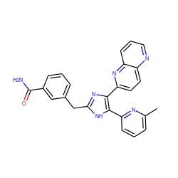 Cc1cccc(-c2[nH]c(Cc3cccc(C(N)=O)c3)nc2-c2ccc3ncccc3n2)n1 ZINC000049807628