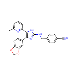 Cc1cccc(-c2[nH]c(NCc3ccc(C#N)cc3)nc2-c2ccc3c(c2)OCO3)n1 ZINC000028656350