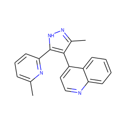 Cc1cccc(-c2[nH]nc(C)c2-c2ccnc3ccccc23)n1 ZINC000013526624