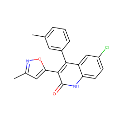 Cc1cccc(-c2c(-c3cc(C)no3)c(=O)[nH]c3ccc(Cl)cc23)c1 ZINC000029126196