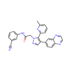 Cc1cccc(-c2c(-c3ccc4nccnc4c3)cnn2CC(=O)Nc2cccc(C#N)c2)n1 ZINC000072182746