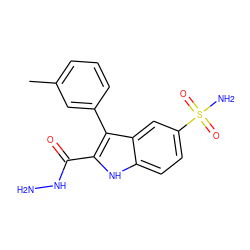 Cc1cccc(-c2c(C(=O)NN)[nH]c3ccc(S(N)(=O)=O)cc23)c1 ZINC000040918262