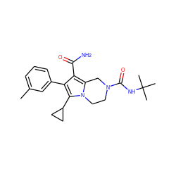 Cc1cccc(-c2c(C(N)=O)c3n(c2C2CC2)CCN(C(=O)NC(C)(C)C)C3)c1 ZINC001772641565