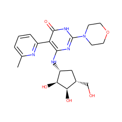 Cc1cccc(-c2c(N[C@@H]3C[C@H](CO)[C@@H](O)[C@H]3O)nc(N3CCOCC3)[nH]c2=O)n1 ZINC000205773900