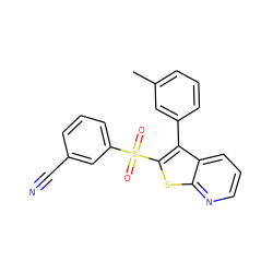 Cc1cccc(-c2c(S(=O)(=O)c3cccc(C#N)c3)sc3ncccc23)c1 ZINC000149367911