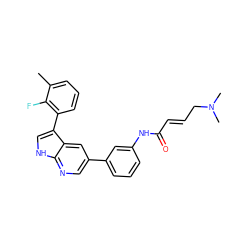 Cc1cccc(-c2c[nH]c3ncc(-c4cccc(NC(=O)/C=C/CN(C)C)c4)cc23)c1F ZINC001772644100