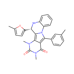 Cc1cccc(-c2c3c(=O)n(C)c(=O)n(C)c3c3n2-c2ccccc2N[C@H]3c2ccc(C)o2)c1 ZINC000021524911