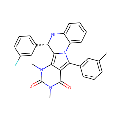 Cc1cccc(-c2c3c(=O)n(C)c(=O)n(C)c3c3n2-c2ccccc2N[C@H]3c2cccc(F)c2)c1 ZINC000015834244