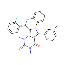 Cc1cccc(-c2c3c(=O)n(C)c(=O)n(C)c3c3n2-c2ccccc2N[C@H]3c2ccccc2F)c1 ZINC000015834250