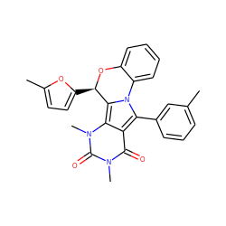 Cc1cccc(-c2c3c(=O)n(C)c(=O)n(C)c3c3n2-c2ccccc2O[C@@H]3c2ccc(C)o2)c1 ZINC000072120152