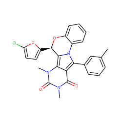 Cc1cccc(-c2c3c(=O)n(C)c(=O)n(C)c3c3n2-c2ccccc2O[C@@H]3c2ccc(Cl)o2)c1 ZINC000072119954