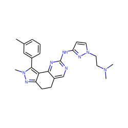 Cc1cccc(-c2c3c(nn2C)CCc2cnc(Nc4ccn(CCN(C)C)n4)nc2-3)c1 ZINC000141180081