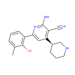 Cc1cccc(-c2cc([C@@H]3CCCNC3)c(C#N)c(N)n2)c1O ZINC000028363912