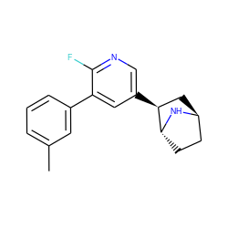 Cc1cccc(-c2cc([C@H]3C[C@H]4CC[C@H]3N4)cnc2F)c1 ZINC000253675668