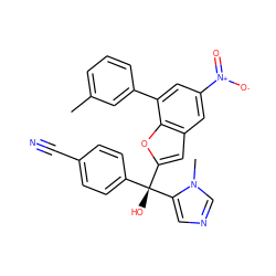 Cc1cccc(-c2cc([N+](=O)[O-])cc3cc([C@@](O)(c4ccc(C#N)cc4)c4cncn4C)oc23)c1 ZINC000040901430