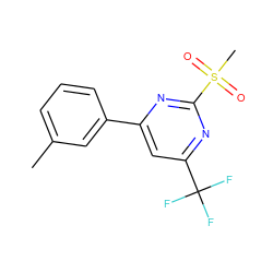 Cc1cccc(-c2cc(C(F)(F)F)nc(S(C)(=O)=O)n2)c1 ZINC001772588054