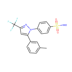 Cc1cccc(-c2cc(C(F)(F)F)nn2-c2ccc(S(N)(=O)=O)cc2)c1 ZINC000013761811