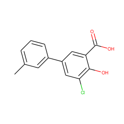 Cc1cccc(-c2cc(Cl)c(O)c(C(=O)O)c2)c1 ZINC000064437146