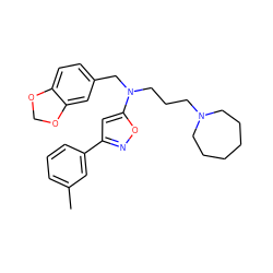 Cc1cccc(-c2cc(N(CCCN3CCCCCC3)Cc3ccc4c(c3)OCO4)on2)c1 ZINC000013437479