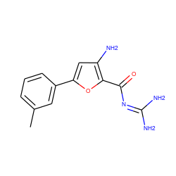 Cc1cccc(-c2cc(N)c(C(=O)N=C(N)N)o2)c1 ZINC000028822429