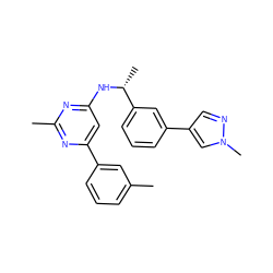 Cc1cccc(-c2cc(N[C@H](C)c3cccc(-c4cnn(C)c4)c3)nc(C)n2)c1 ZINC000141802409