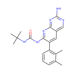 Cc1cccc(-c2cc3cnc(N)nc3nc2NC(=O)NC(C)(C)C)c1C ZINC000003815544